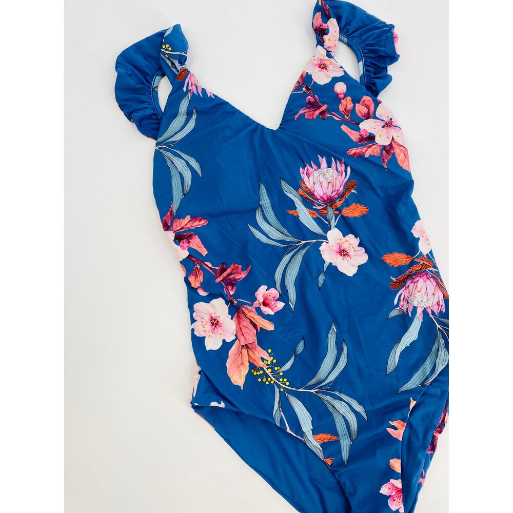 Anthropologie malai blue floral hawaiian low back one piece swimsuit - Picture 2 of 8
